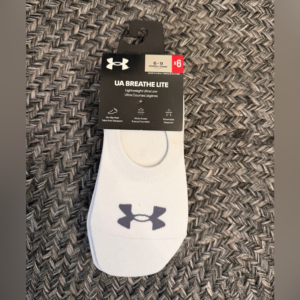 Under Armour Breathe Lite No-Show Socks - White and Black